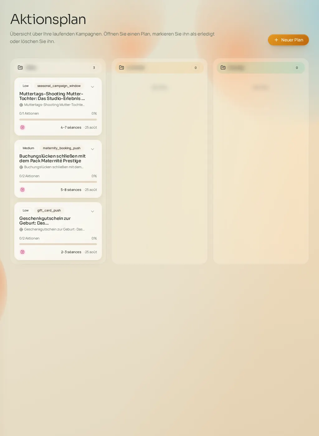 Screenshot der Fuze-Oberfläche: Aktionspläne