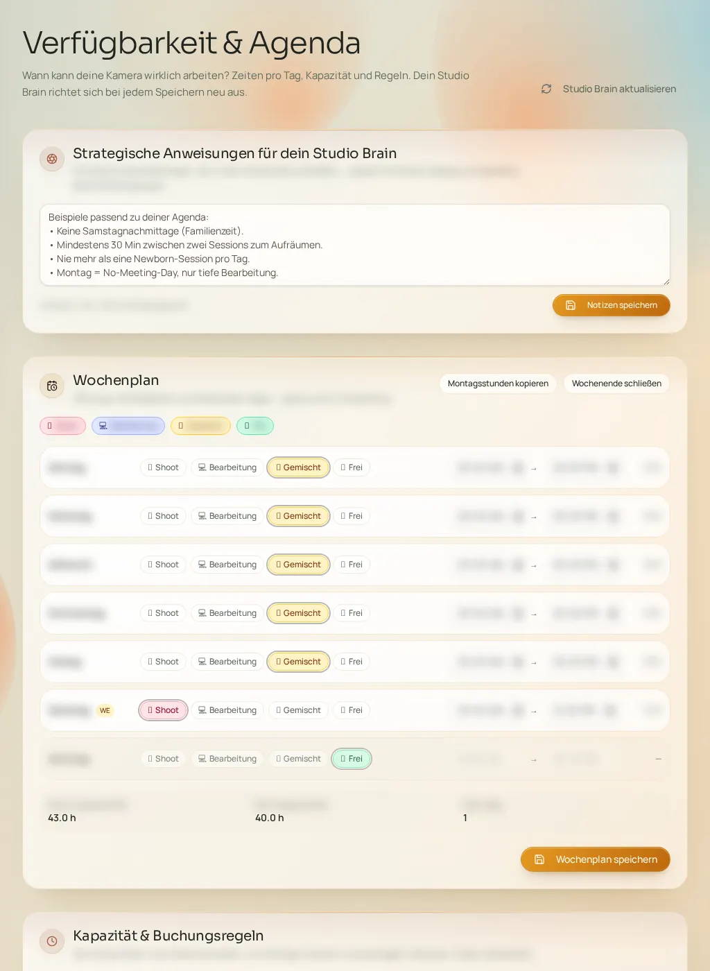 Screenshot der Fuze-Oberfläche: Verfügbarkeit & Kalender