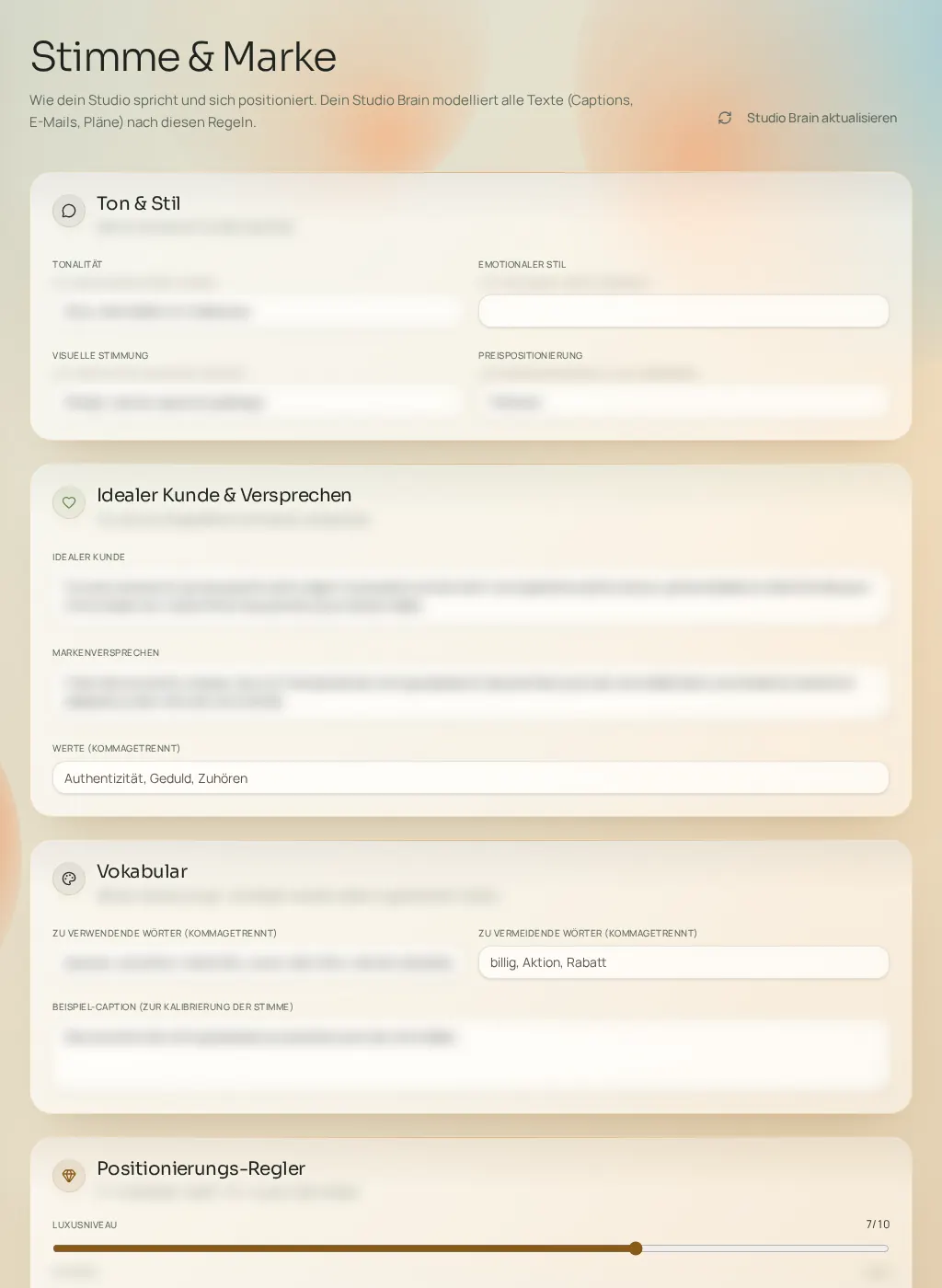 Screenshot der Fuze-Oberfläche: Stimme & Marke