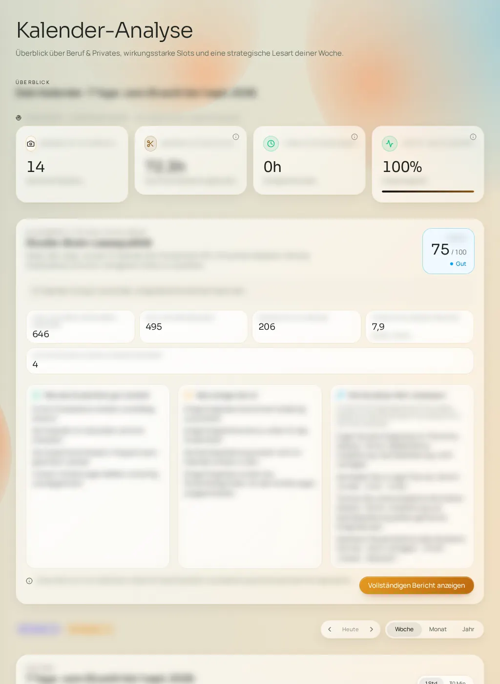 Screenshot der Fuze-Oberfläche: Kalenderanalyse