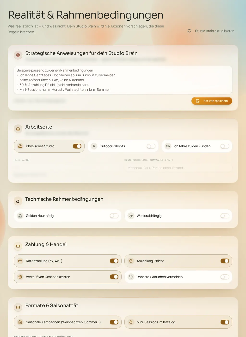 Screenshot der Fuze-Oberfläche: Einschränkungen