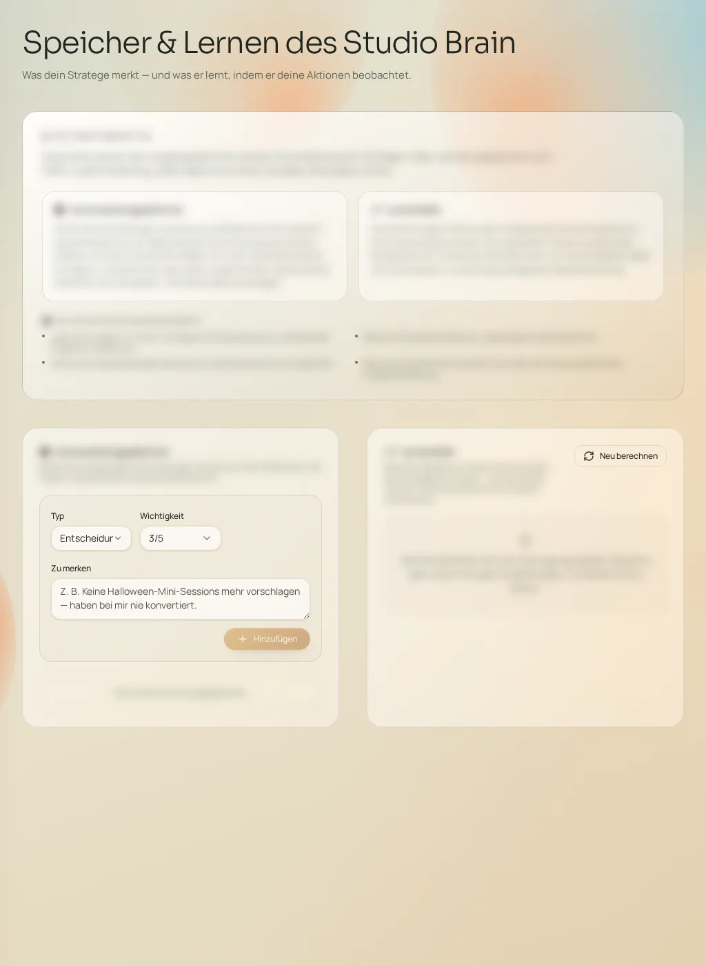 Screenshot der Fuze-Oberfläche: Advanced learning