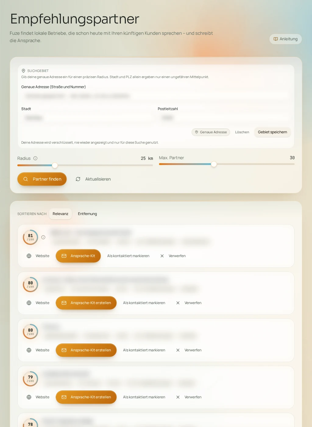 Screenshot der Fuze-Oberfläche: Empfehlungspartner