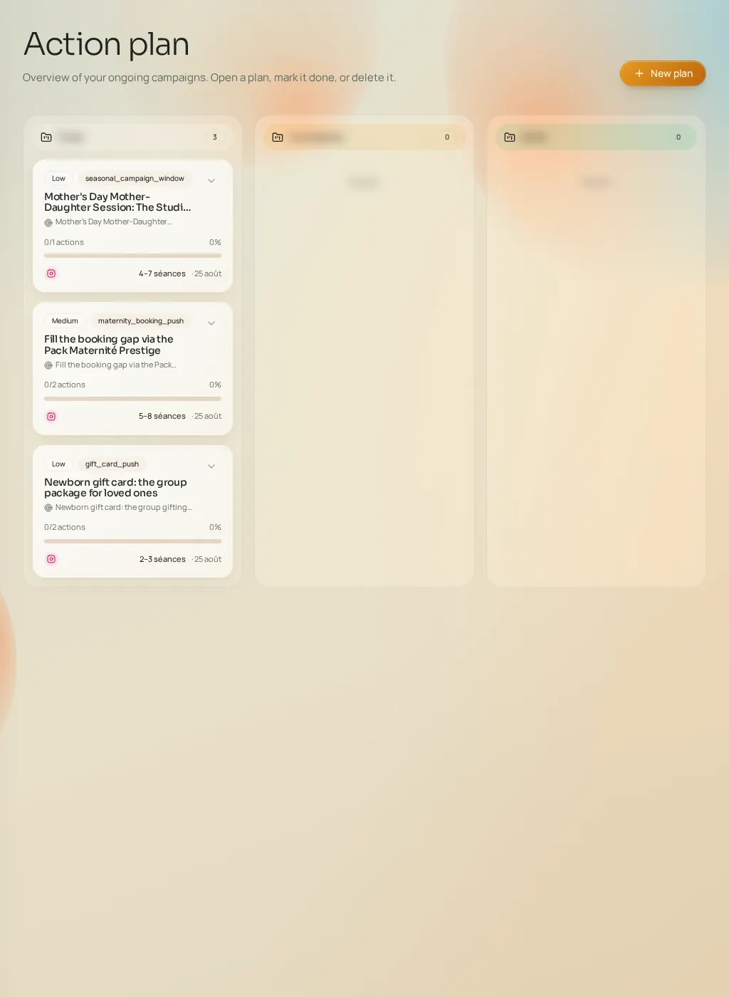 Screenshot of the Fuze interface: Action plans