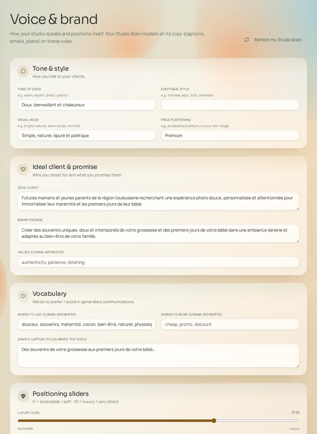 Screenshot of the Fuze interface: Voice & brand