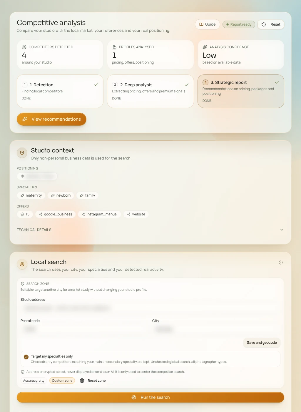 Screenshot of the Fuze interface: Competitive analysis