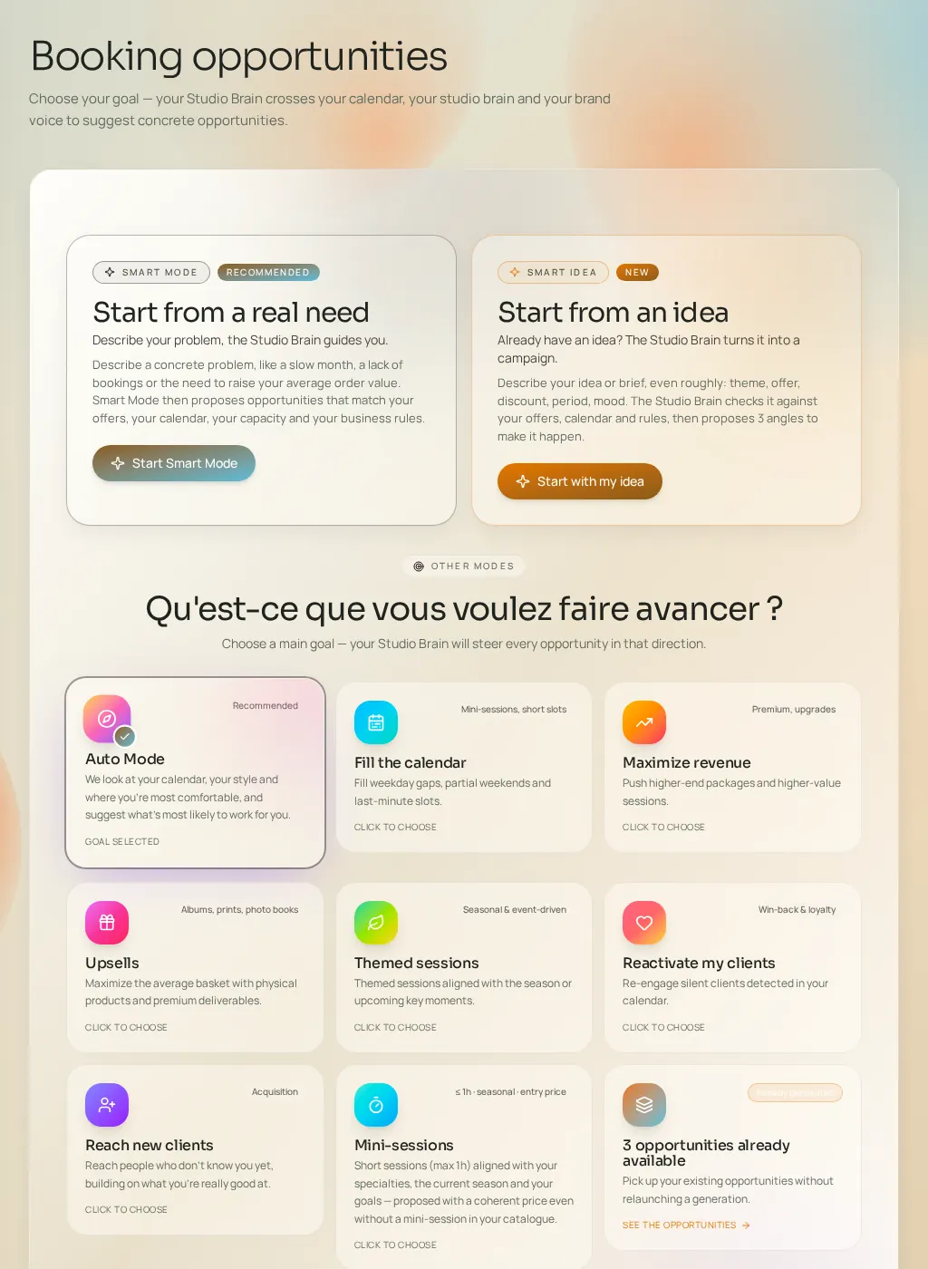 Screenshot of the Fuze interface: Booking opportunities