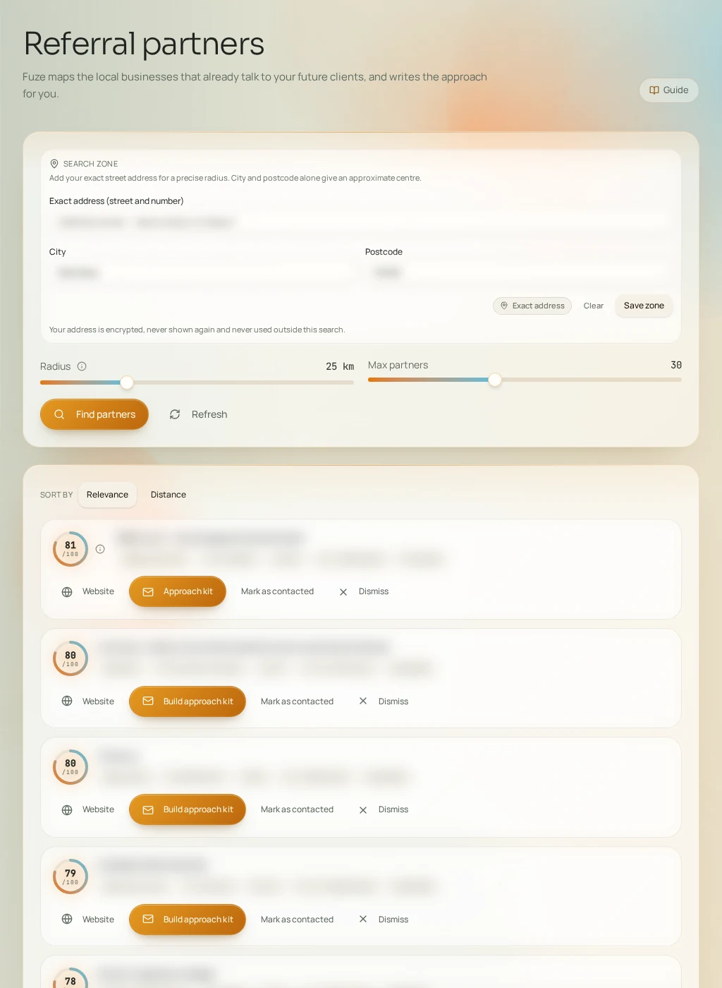 Screenshot of the Fuze interface: Referral partners