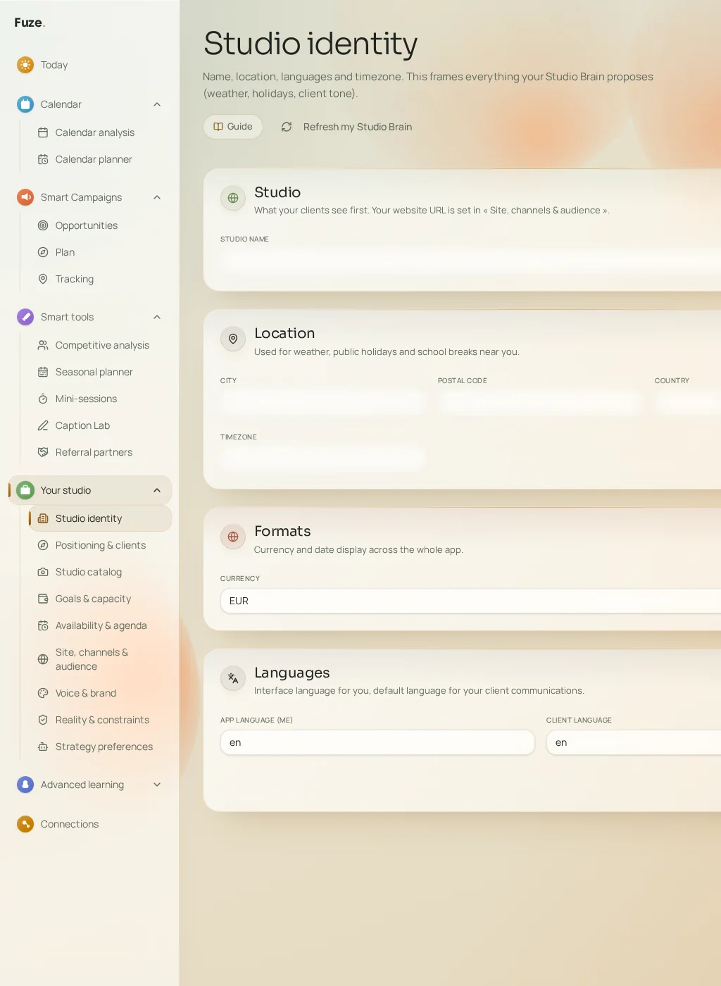Screenshot of the Fuze interface: Identity & positioning