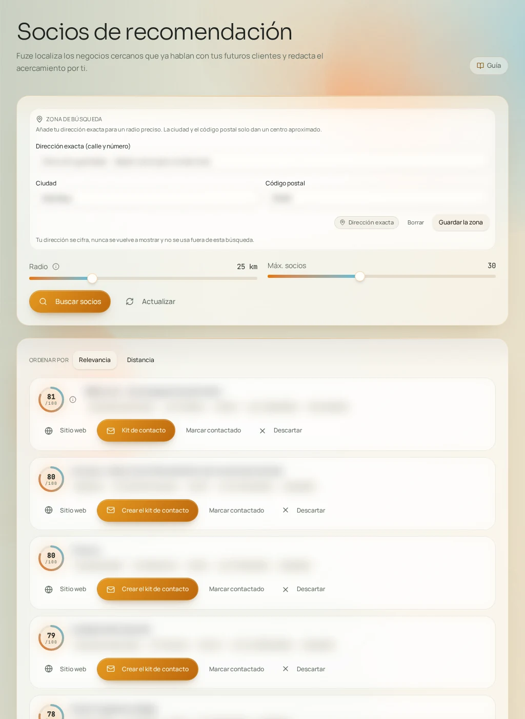 Captura de pantalla de la interfaz de Fuze: Socios de recomendación