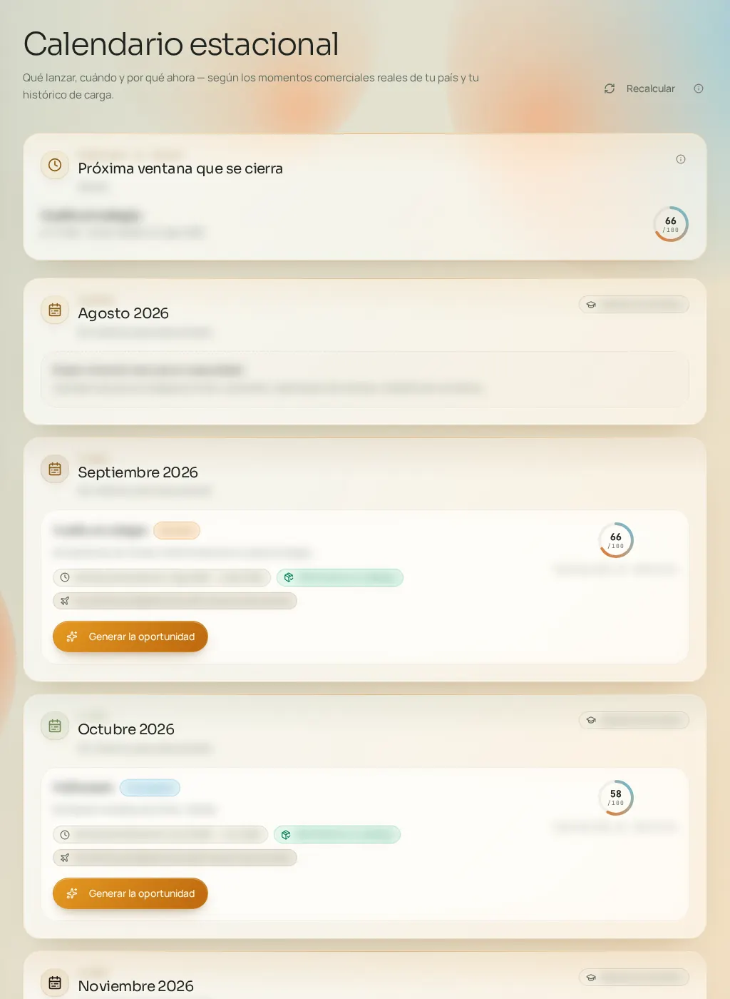 Captura de pantalla de la interfaz de Fuze: Calendario estacional