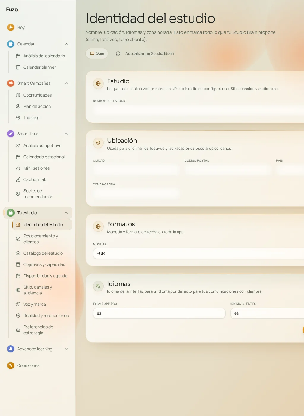 Captura de pantalla de la interfaz de Fuze: Identidad y posicionamiento