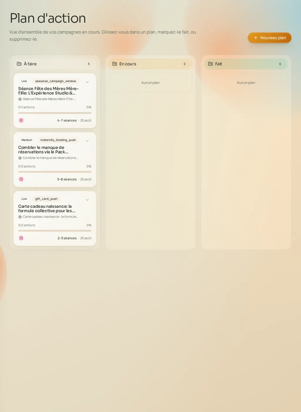Capture d'écran de l'interface Fuze : Plans d'action