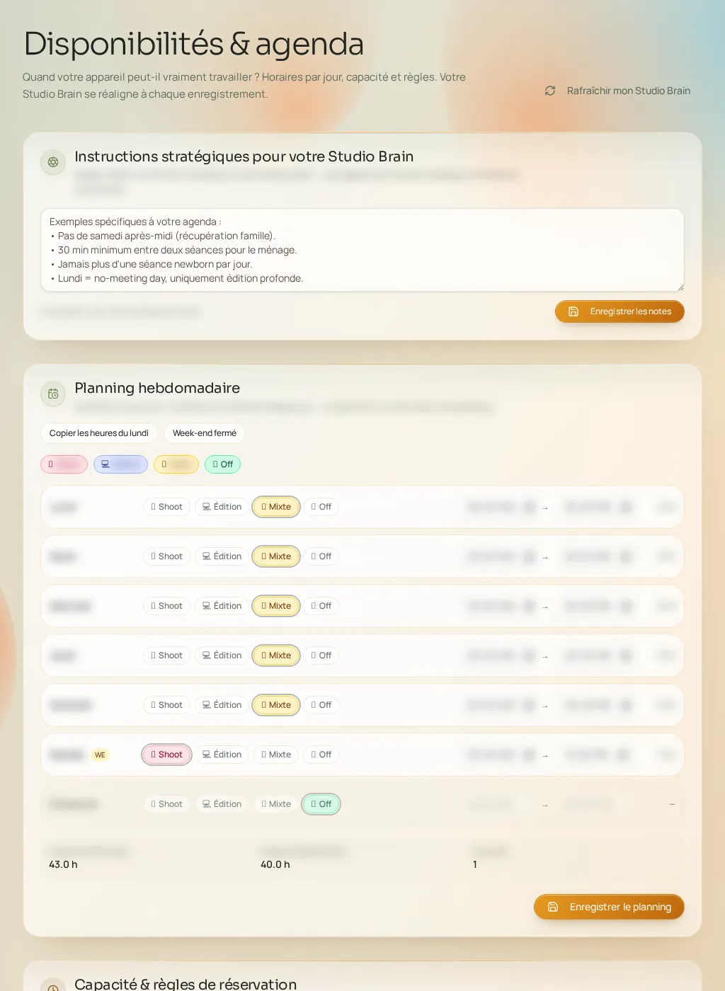 Capture d'écran de l'interface Fuze : Disponibilités & agenda