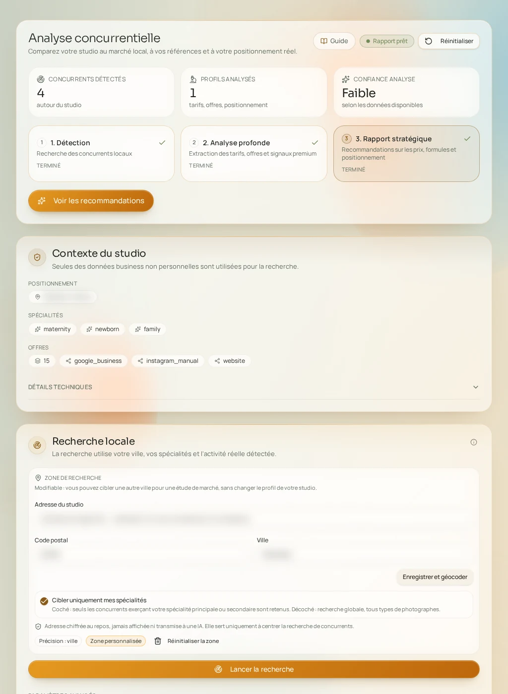 Capture d'écran de l'interface Fuze : Analyse concurrentielle
