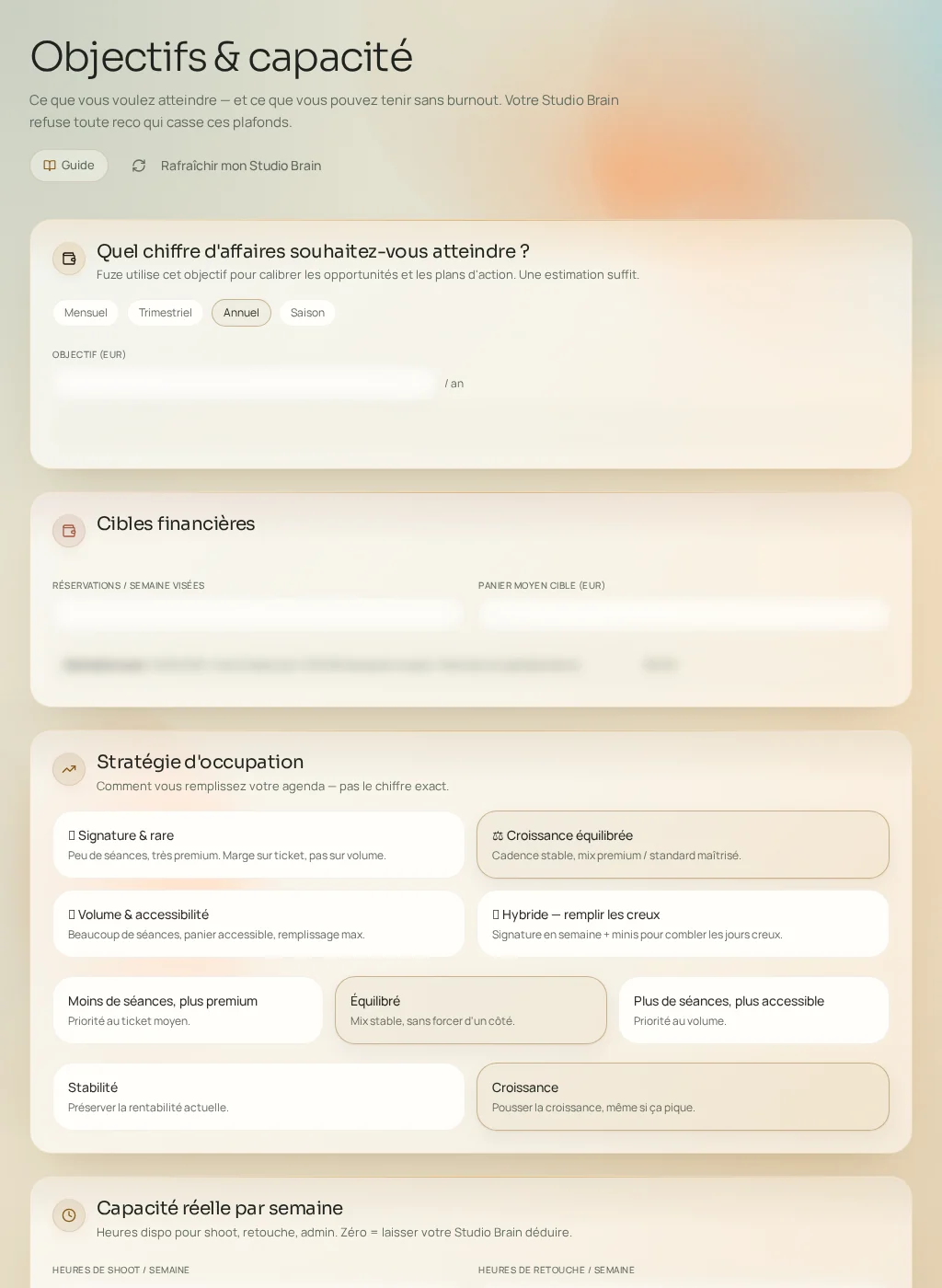 Capture d'écran de l'interface Fuze : Objectifs & capacité