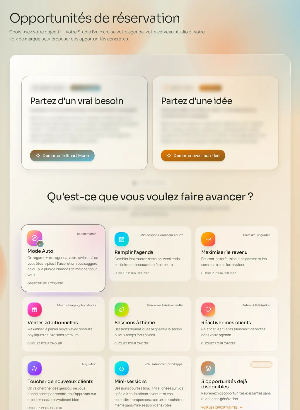 Capture d'écran de l'interface Fuze : Opportunités de réservation