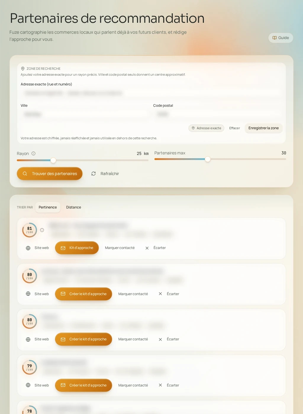 Capture d'écran de l'interface Fuze : Partenaires de recommandation