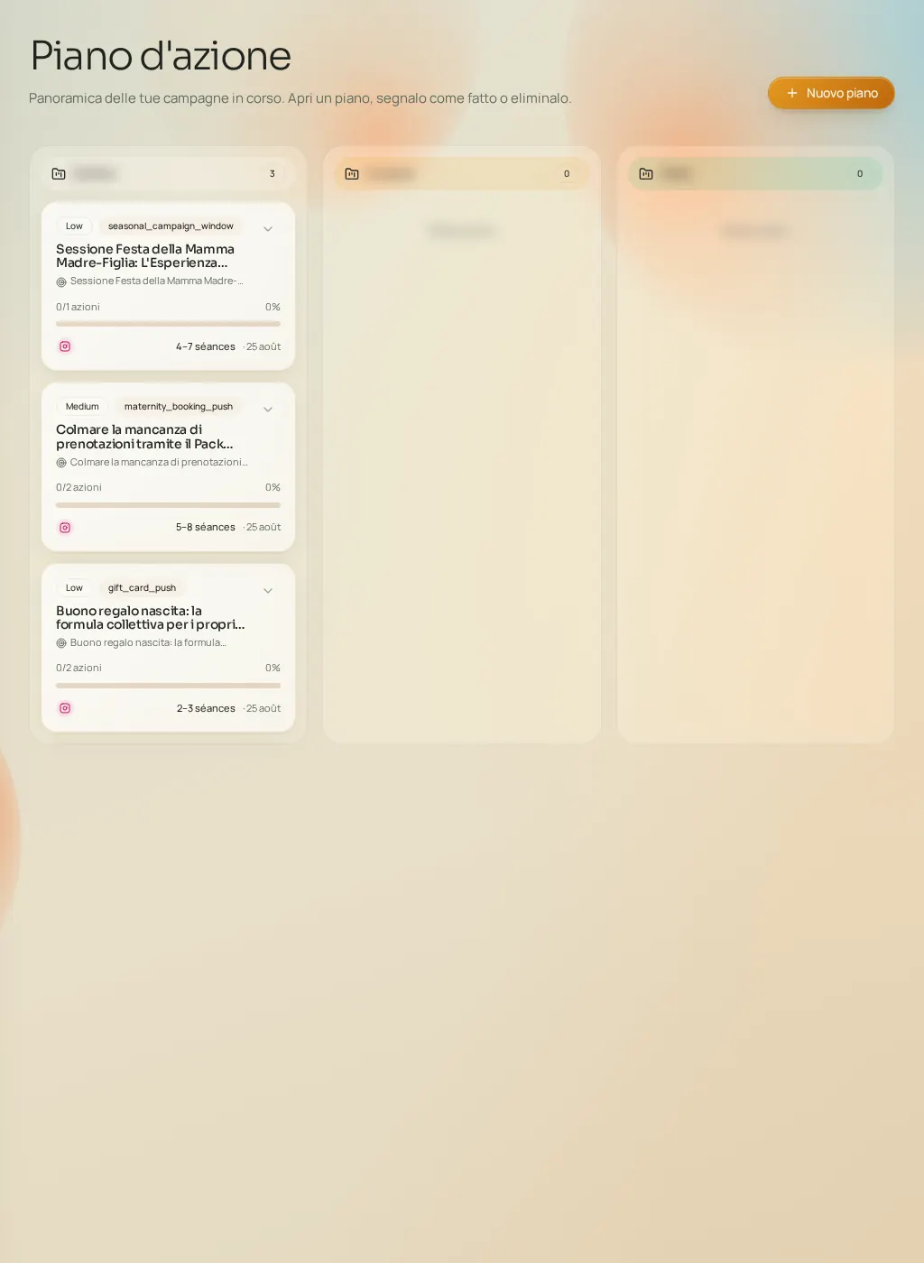 Screenshot dell'interfaccia Fuze: Piani d'azione