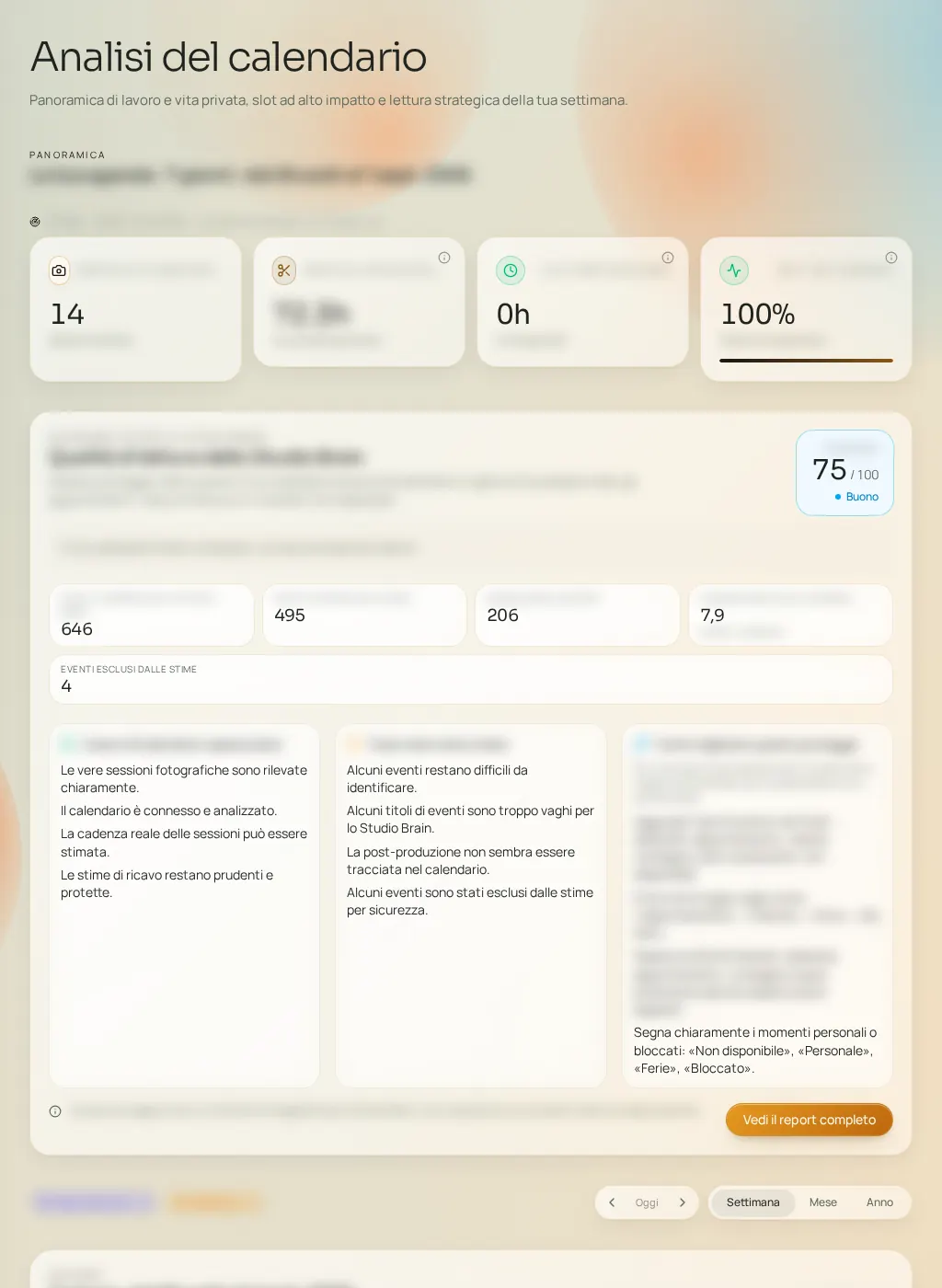 Screenshot dell'interfaccia Fuze: Analisi del calendario