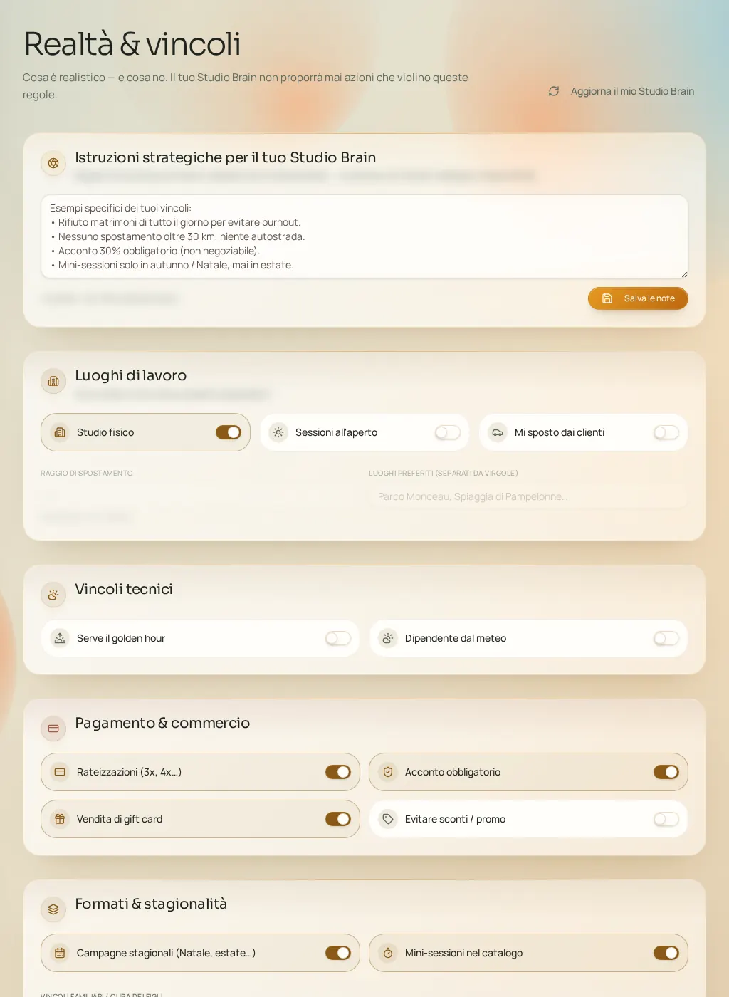 Screenshot dell'interfaccia Fuze: Vincoli