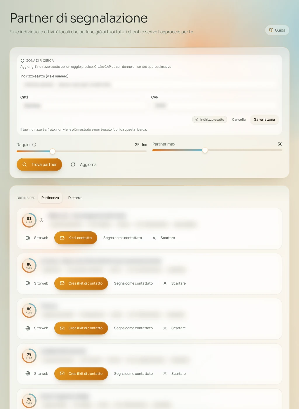 Screenshot dell'interfaccia Fuze: Partner di raccomandazione