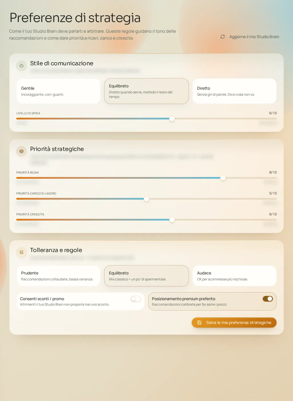 Screenshot dell'interfaccia Fuze: Preferenze strategiche