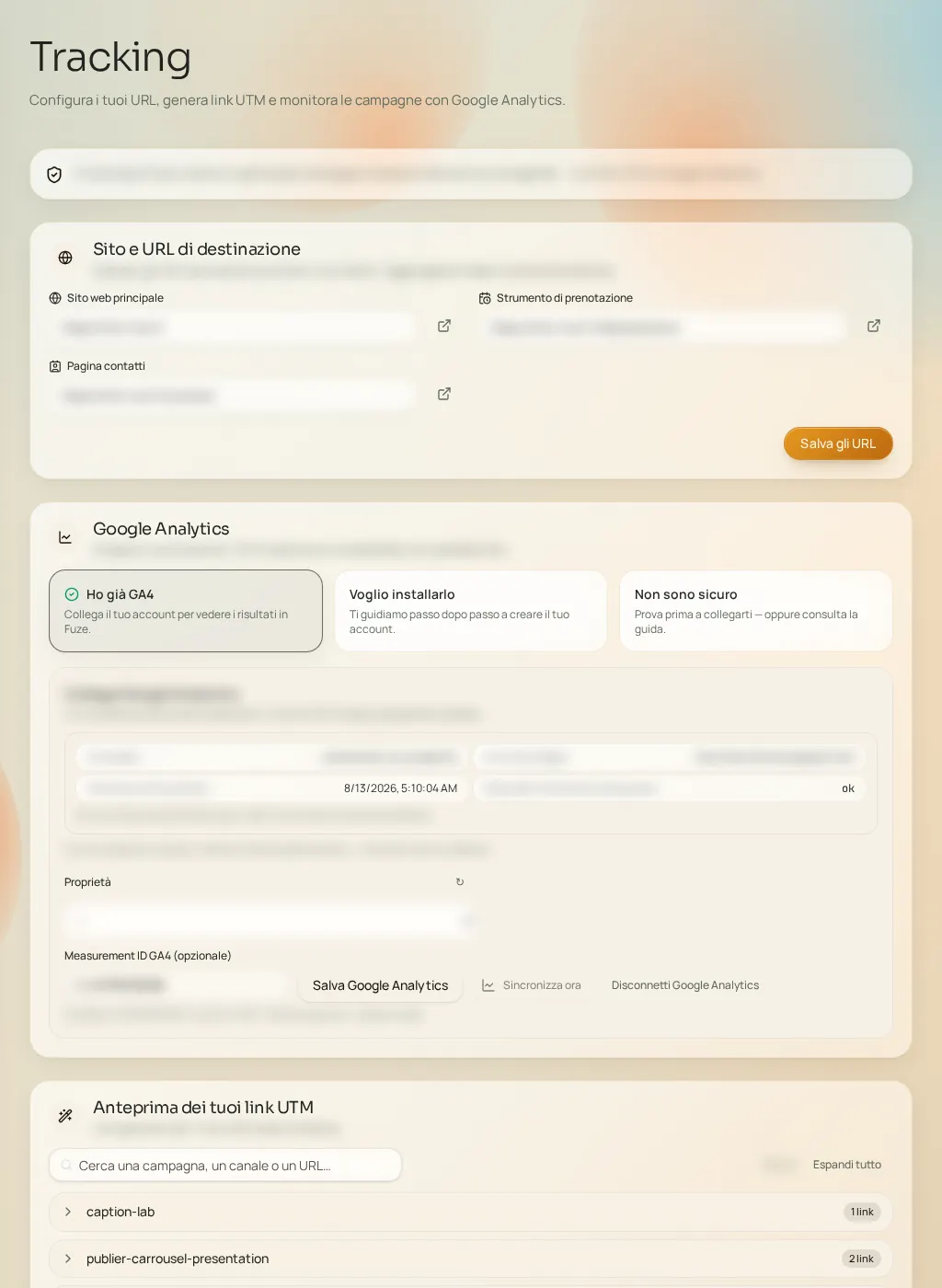 Screenshot dell'interfaccia Fuze: Tracking