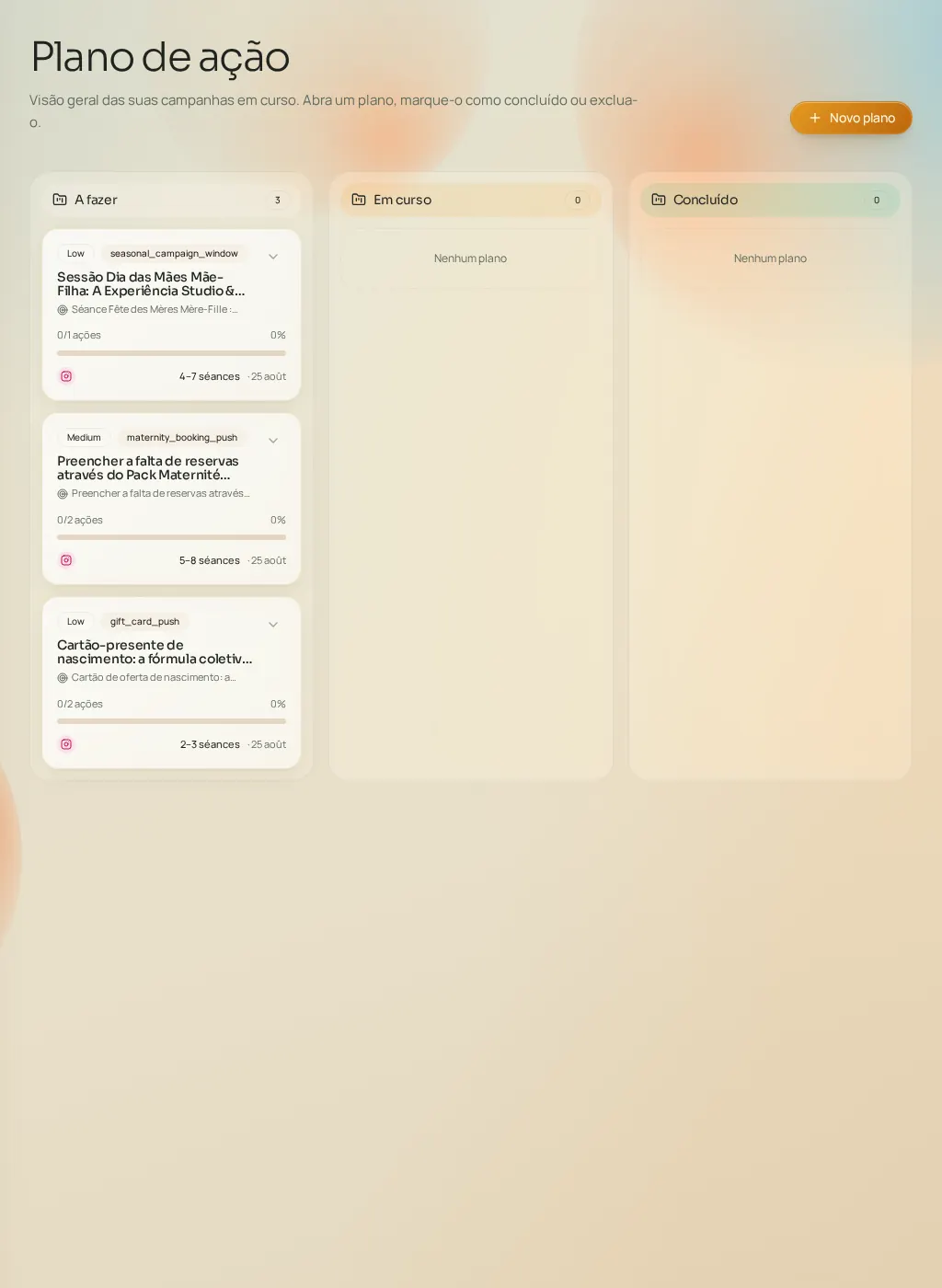 Captura de tela da interface do Fuze: Planos de ação