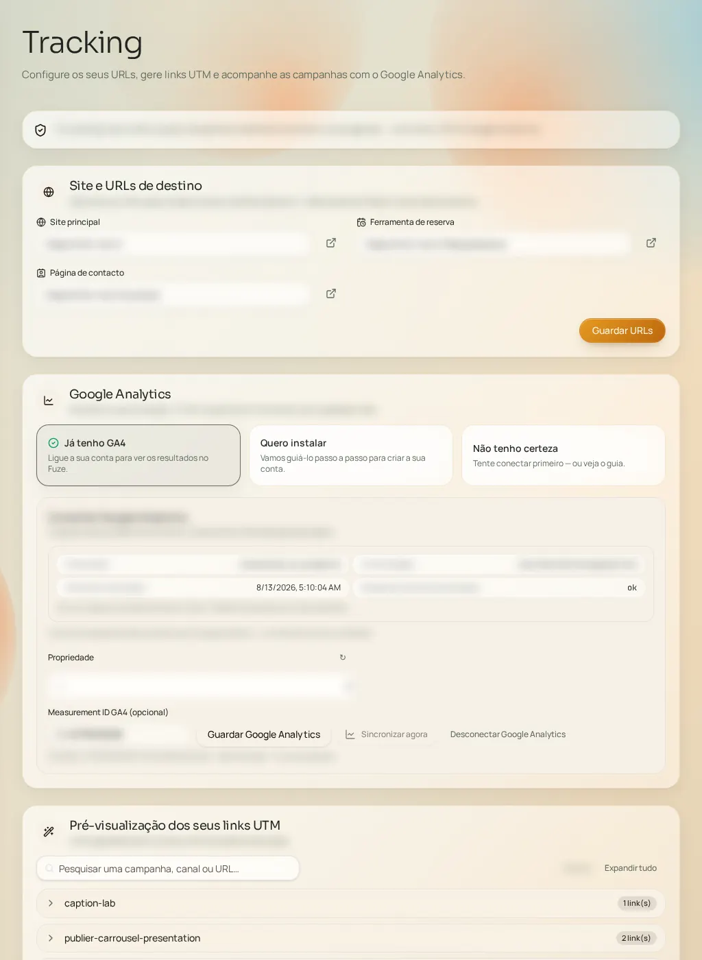 Captura de tela da interface do Fuze: Links de reserva