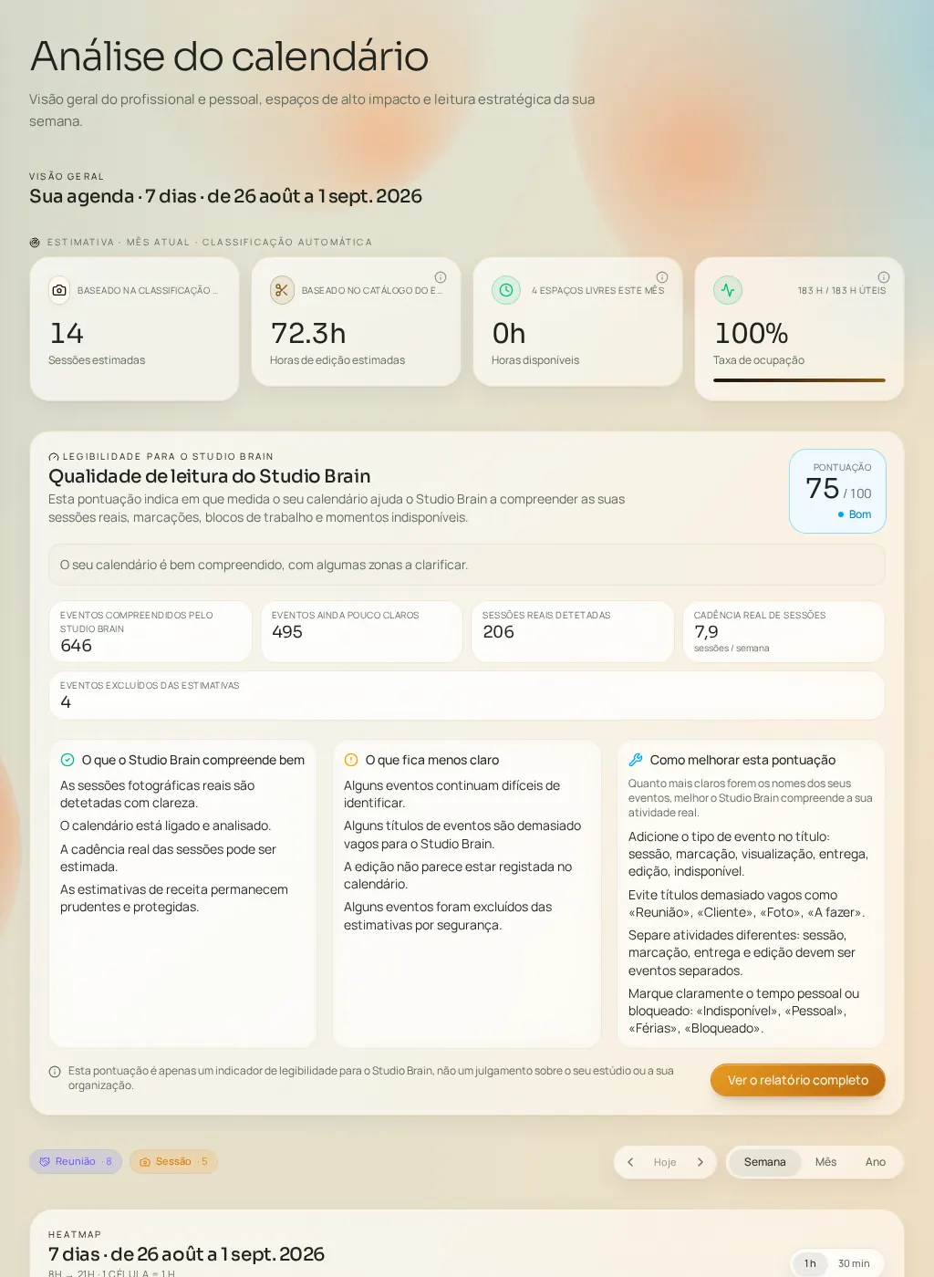 Captura de tela da interface do Fuze: Análise do calendário