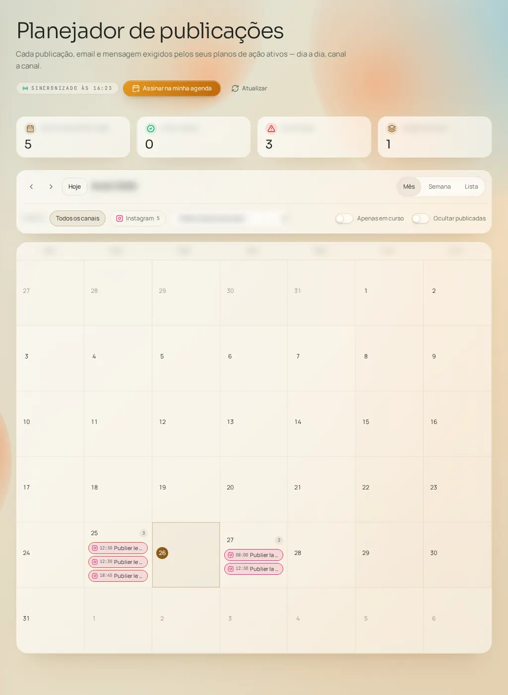 Captura de tela da interface do Fuze: Planeamento de publicações
