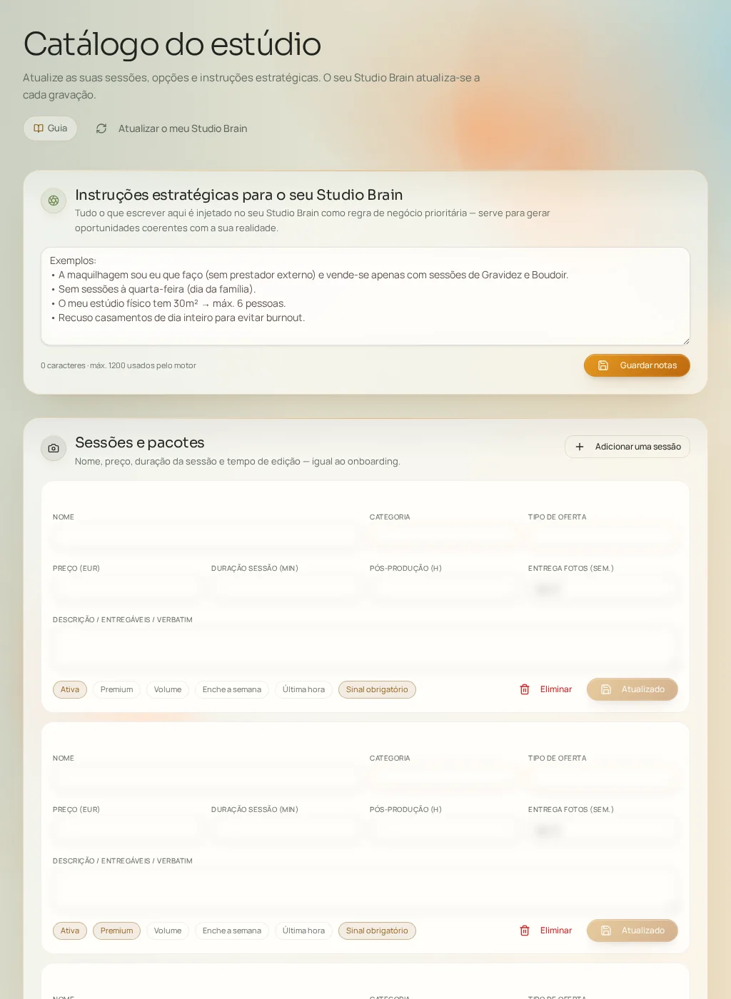 Captura de tela da interface do Fuze: Catálogo do estúdio