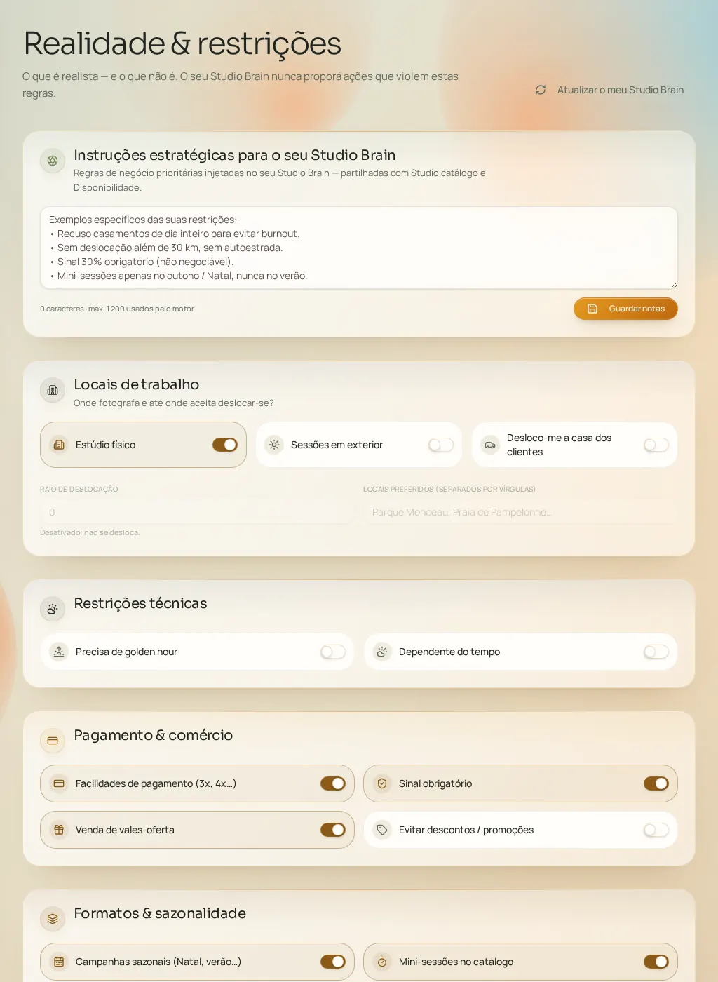 Captura de tela da interface do Fuze: Restrições