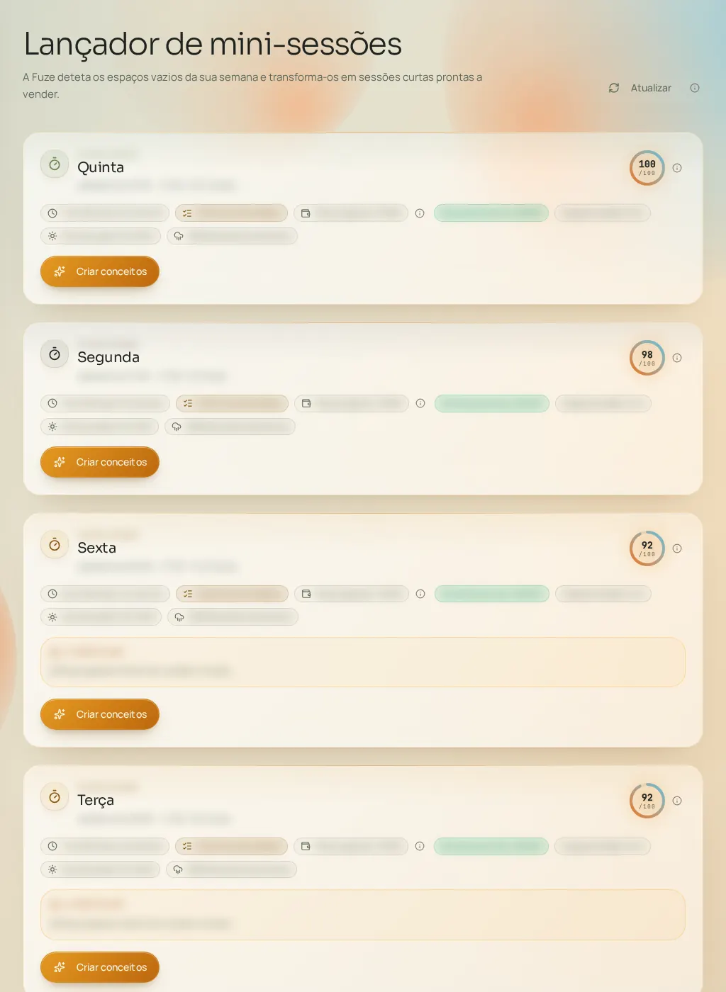 Captura de tela da interface do Fuze: Mini-sessões