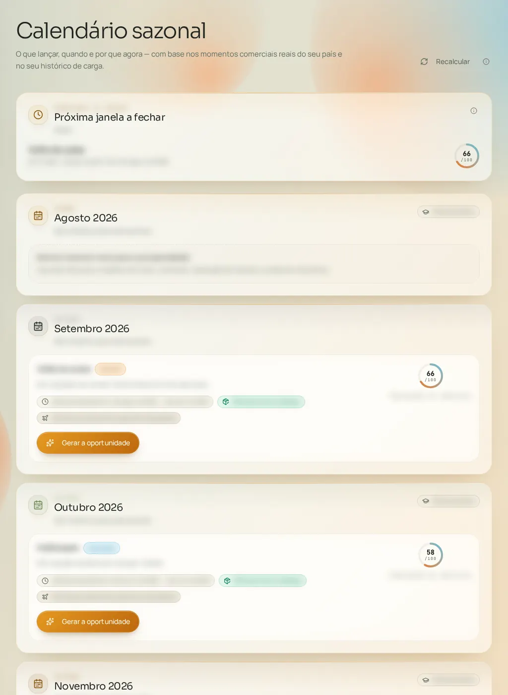 Captura de tela da interface do Fuze: Calendário sazonal