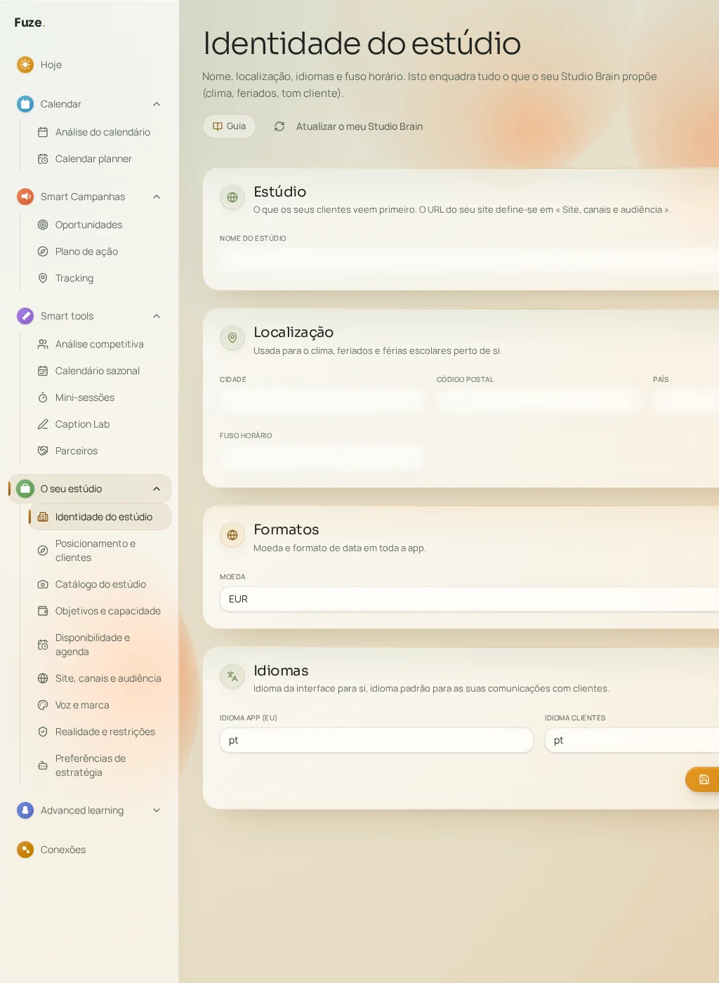 Captura de tela da interface do Fuze: Identidade e posicionamento